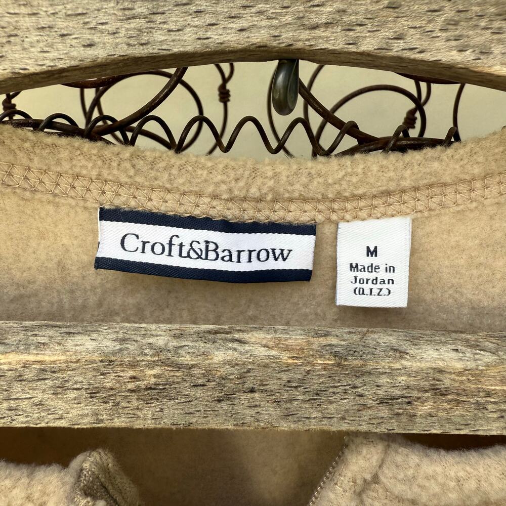 90s Croft & Barrow Tan Fleece Cabincore Applique Embroidery Fleece Cardigan MED - Picture 5 of 10